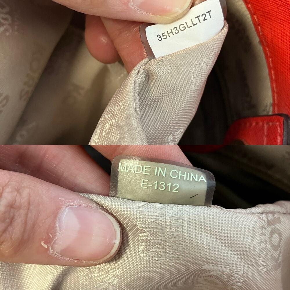 MICHAEL KORS, LARGE ORANGE-RED SAFFIANO LEATHER SHOULDER BAG - Picture 13 of 15